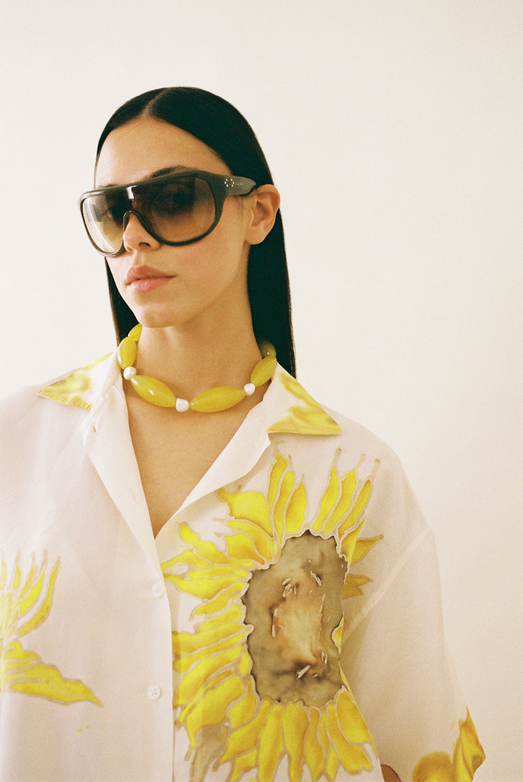 Hand-painted silk sunflower shirt