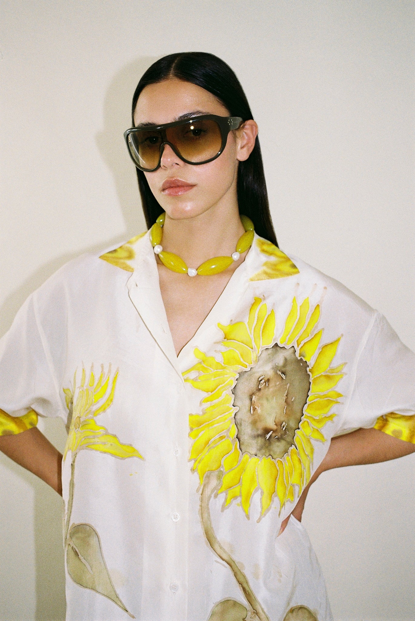 Hand-painted silk sunflower shirt – Re-Nou