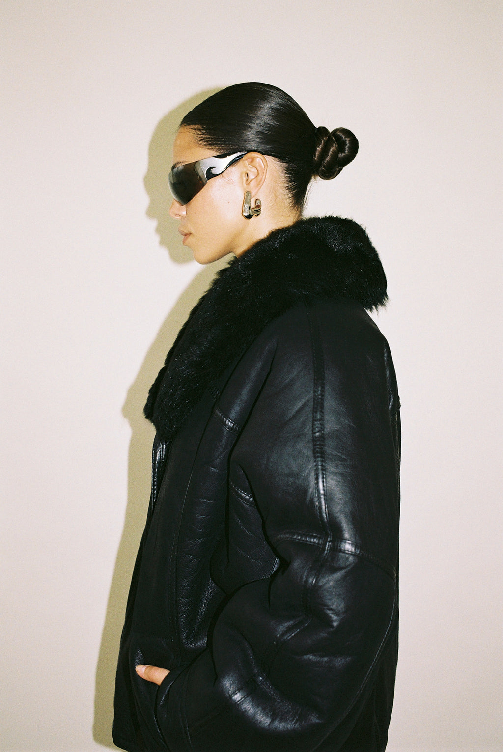 Reversible leather bomber jacket