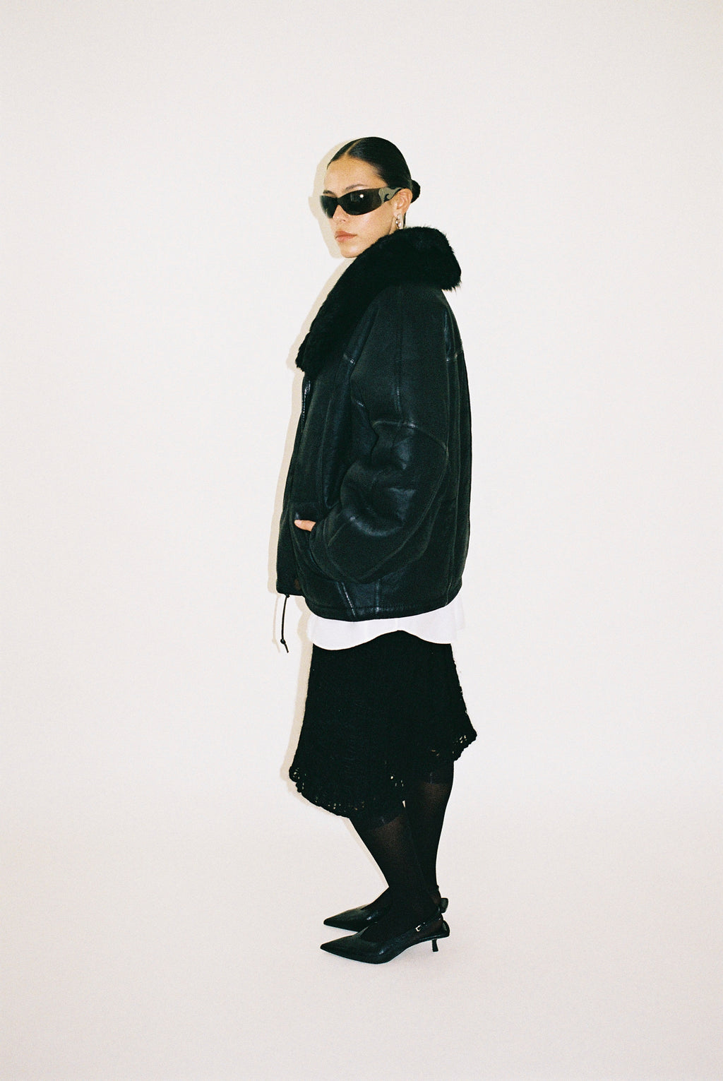Reversible leather bomber jacket