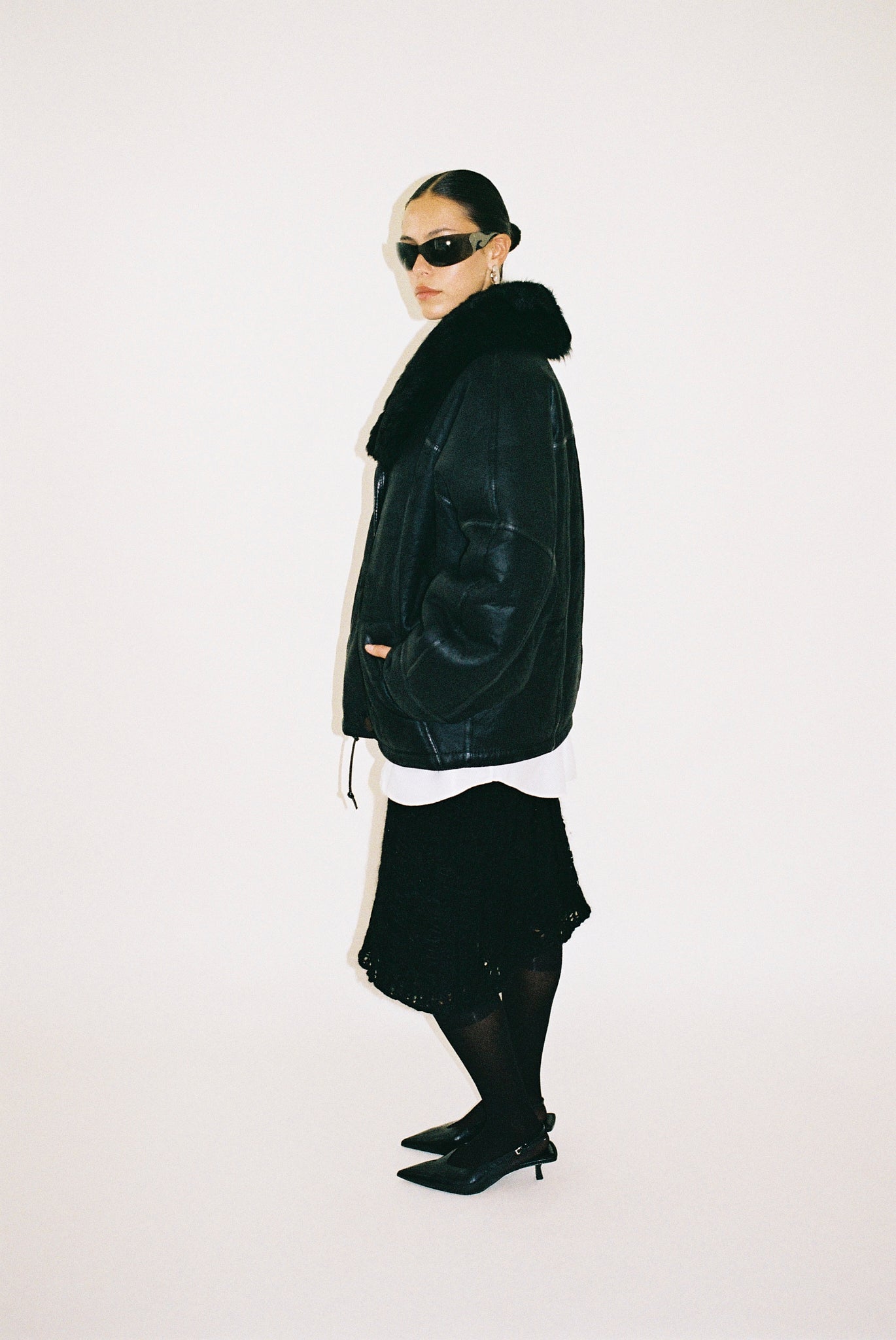 Reversible leather bomber jacket