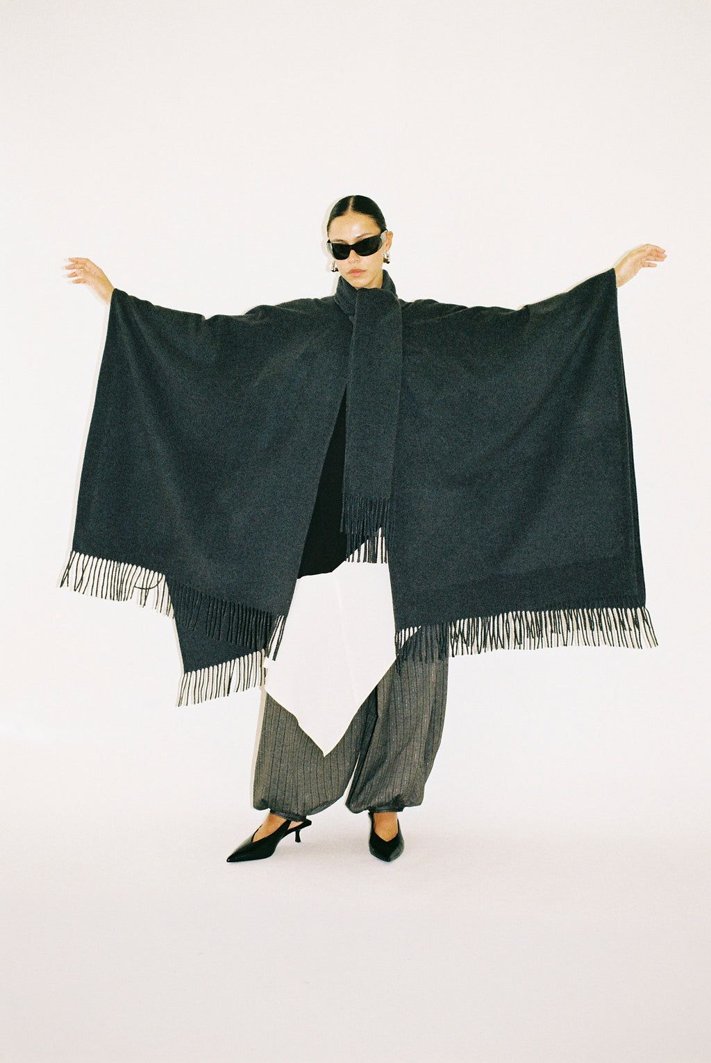 Wool blend fringed poncho