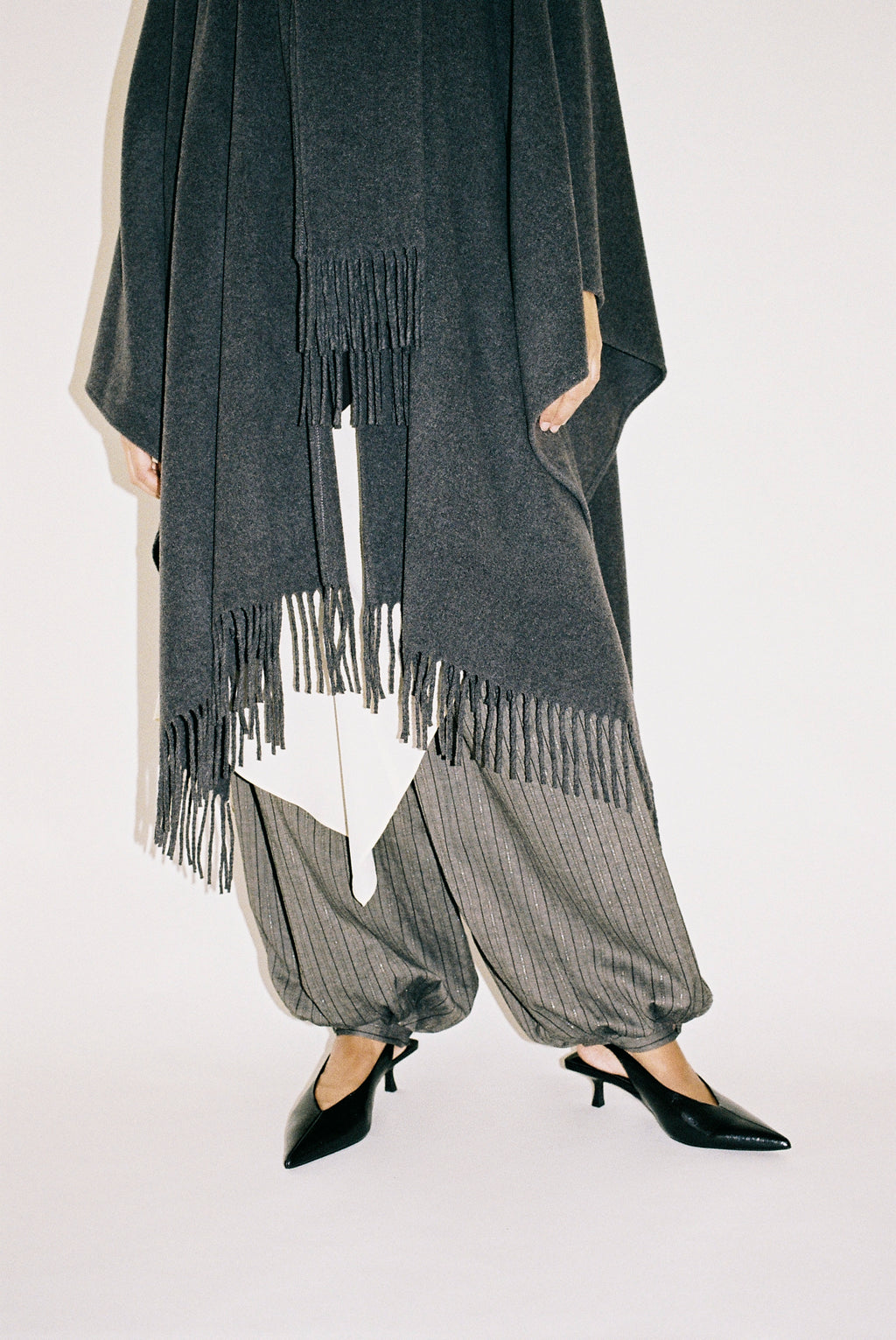 Wool blend fringed poncho