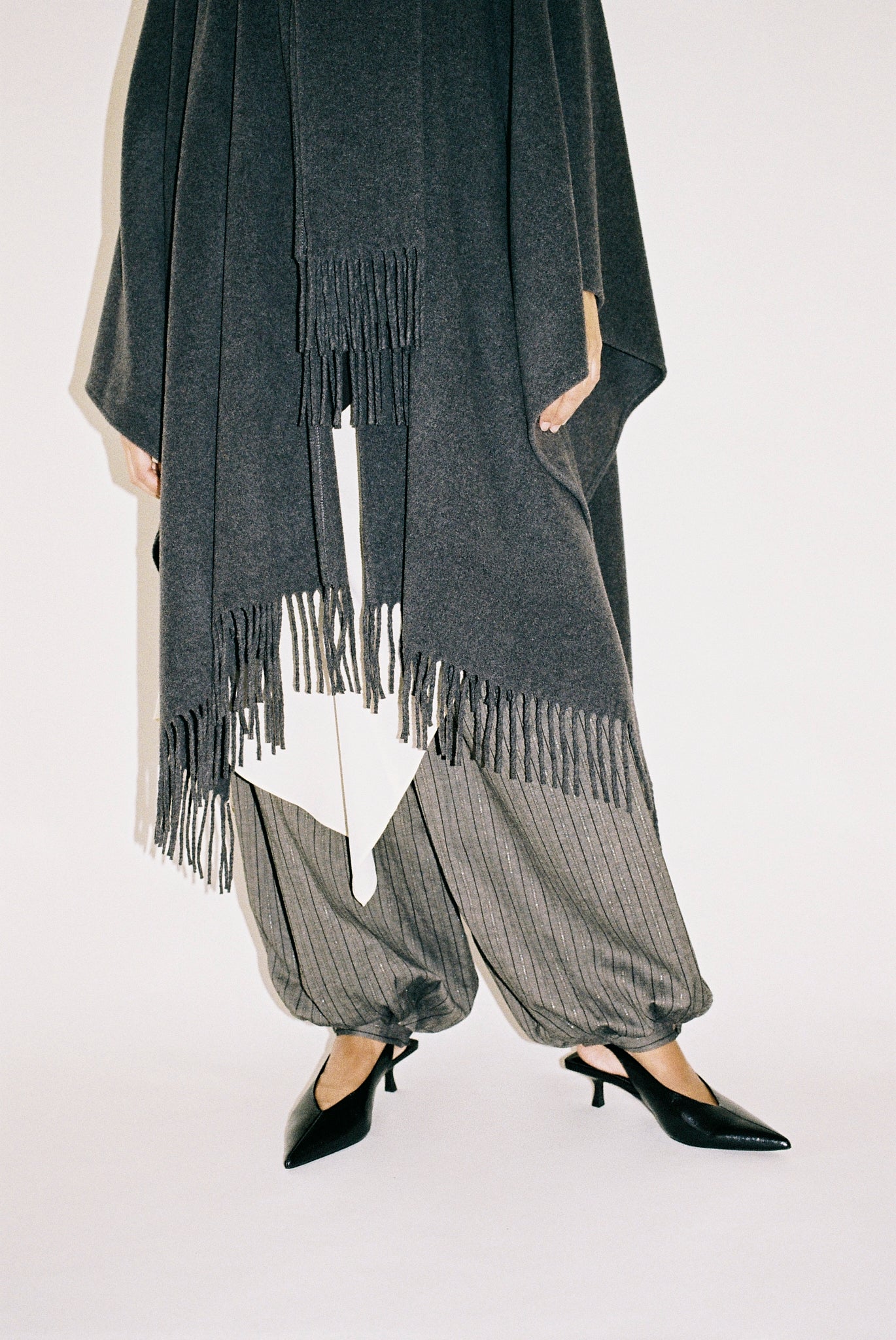 Wool blend fringed poncho