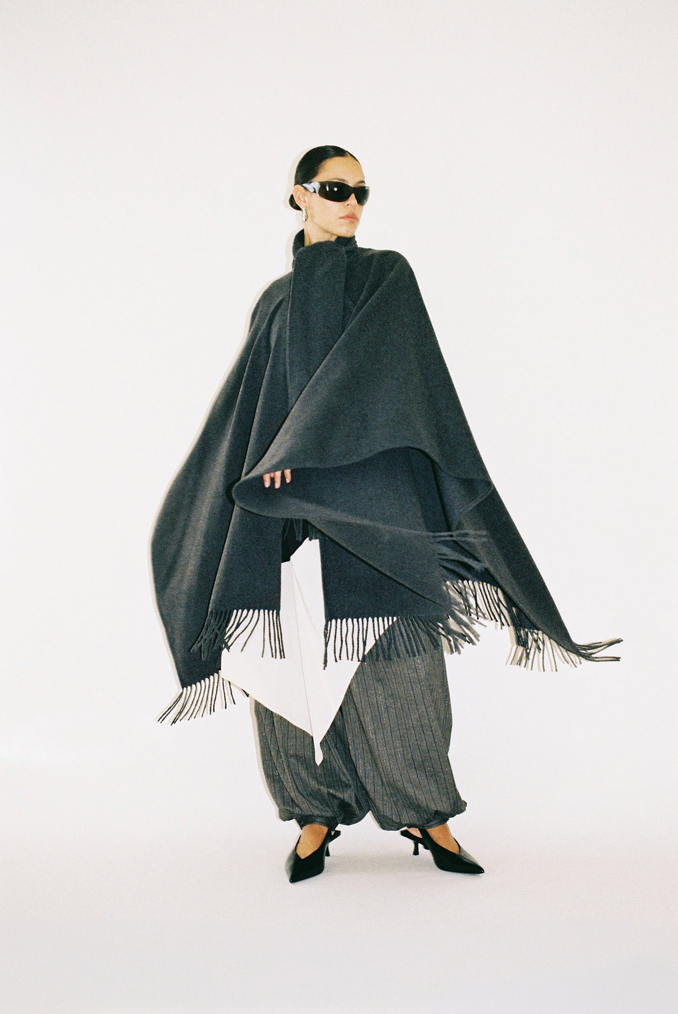 Wool blend fringed poncho