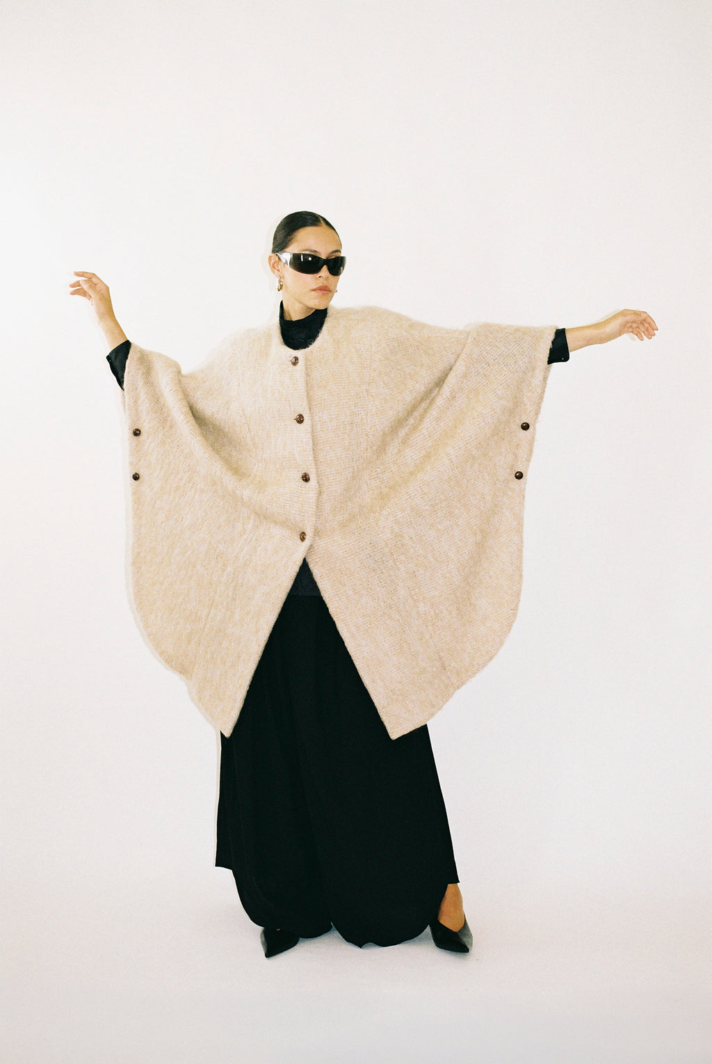 Mohair wool blend cape coat