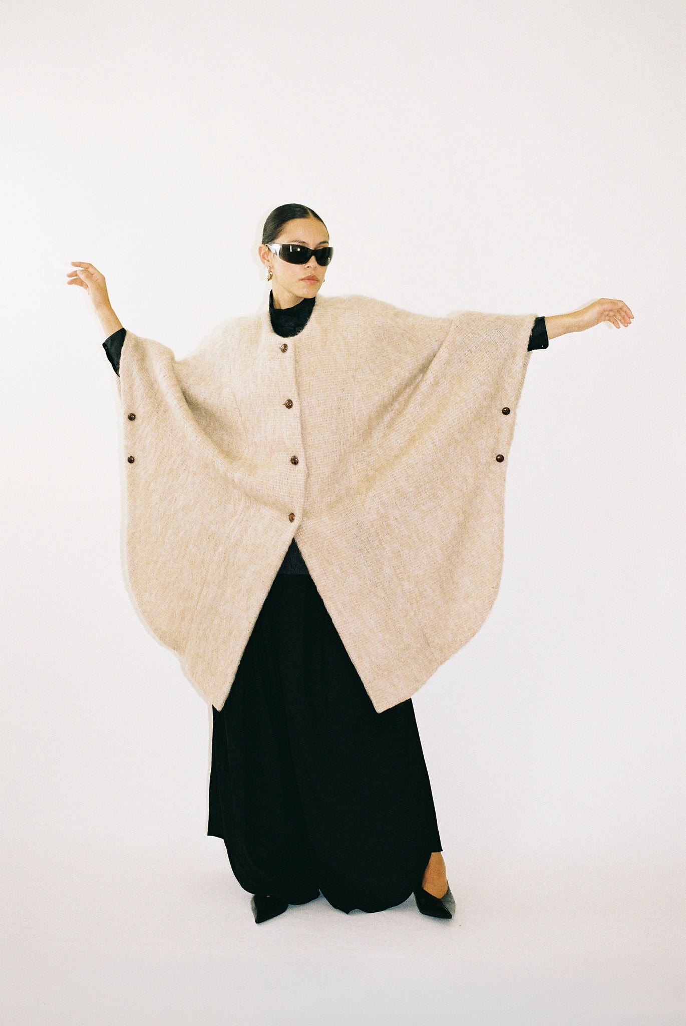 Mohair wool blend cape coat