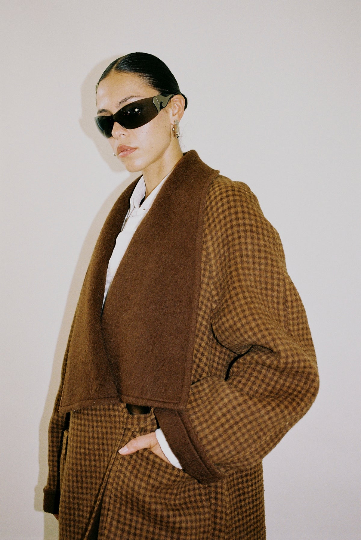 Reversible wool coat, houndstooth check