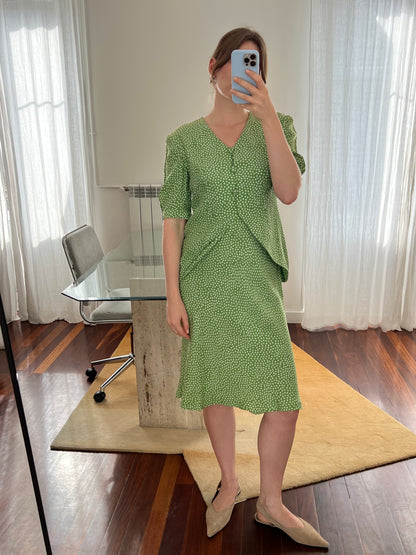Green polka dot dress