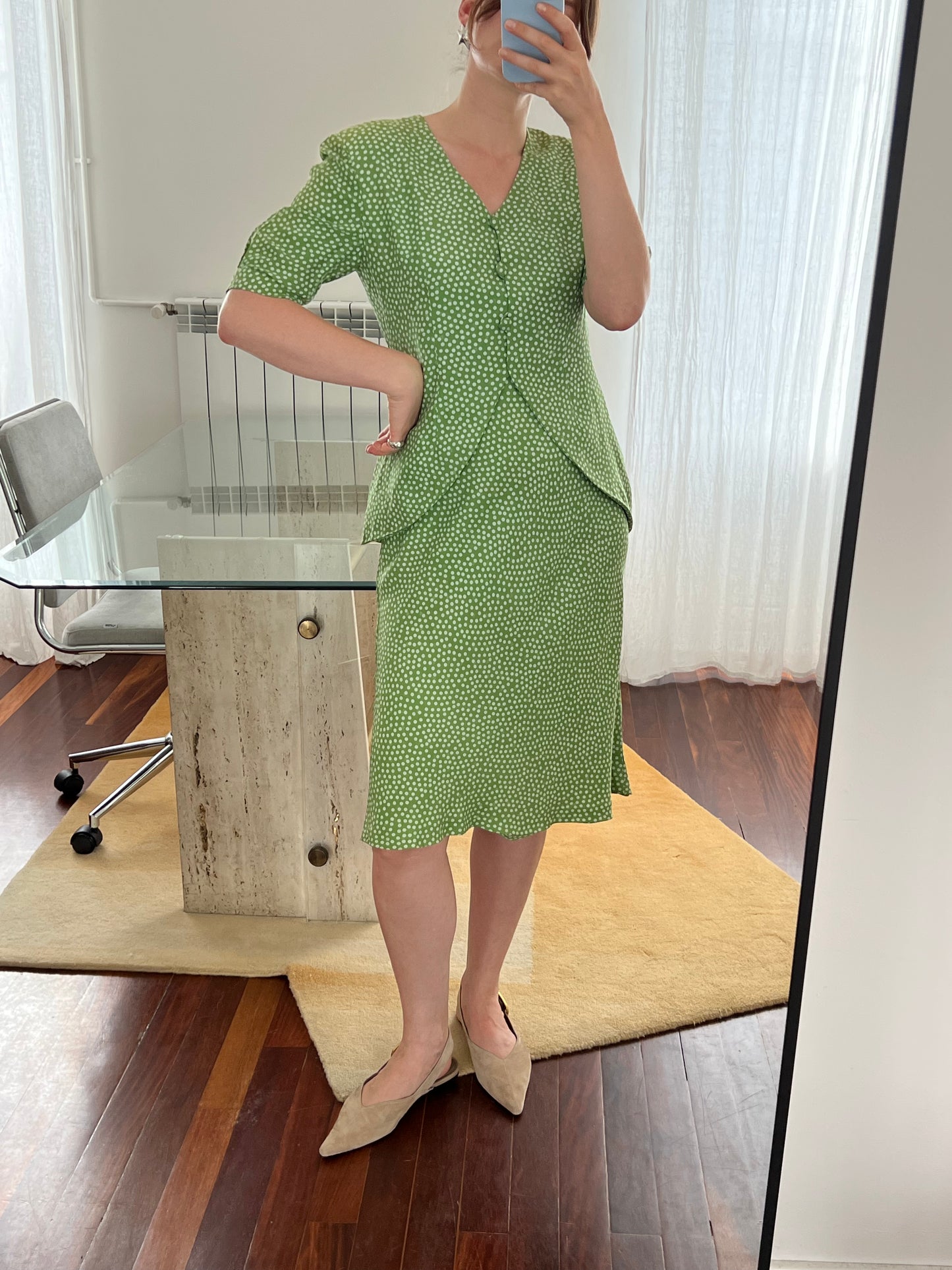 Green polka dot dress