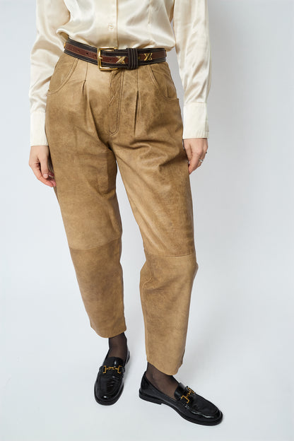 Beige leather trousers