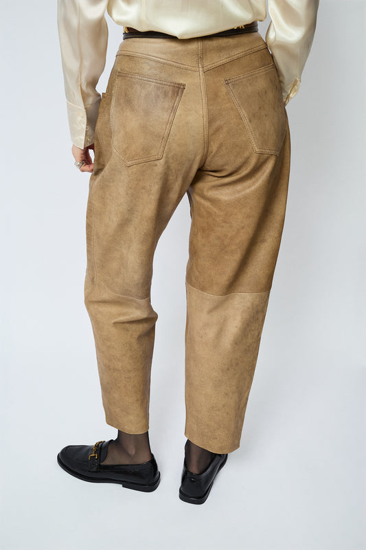 Beige leather trousers