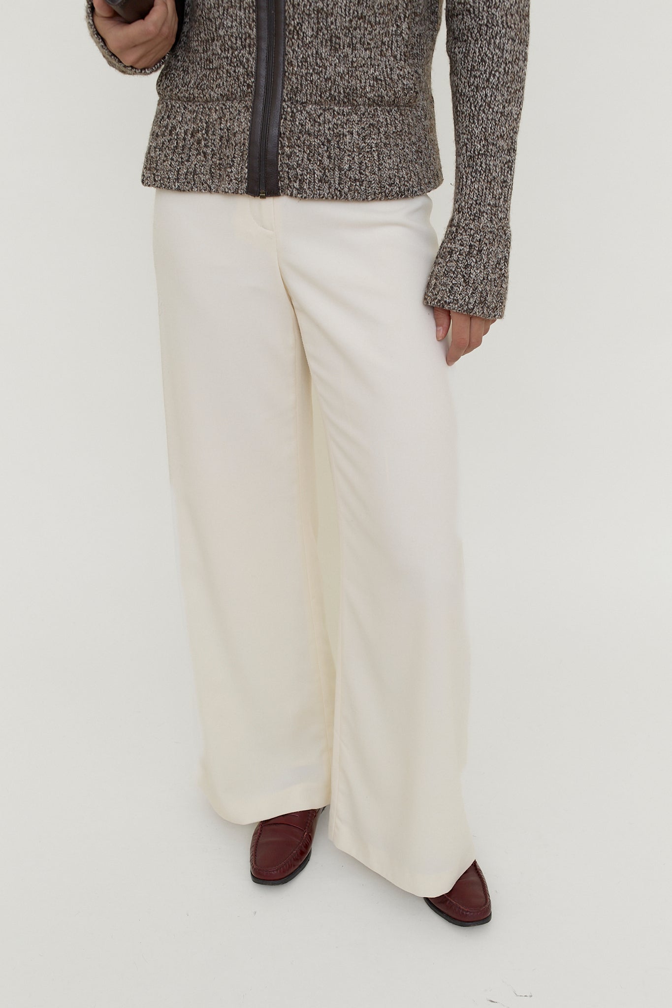 Cream wide-leg trousers