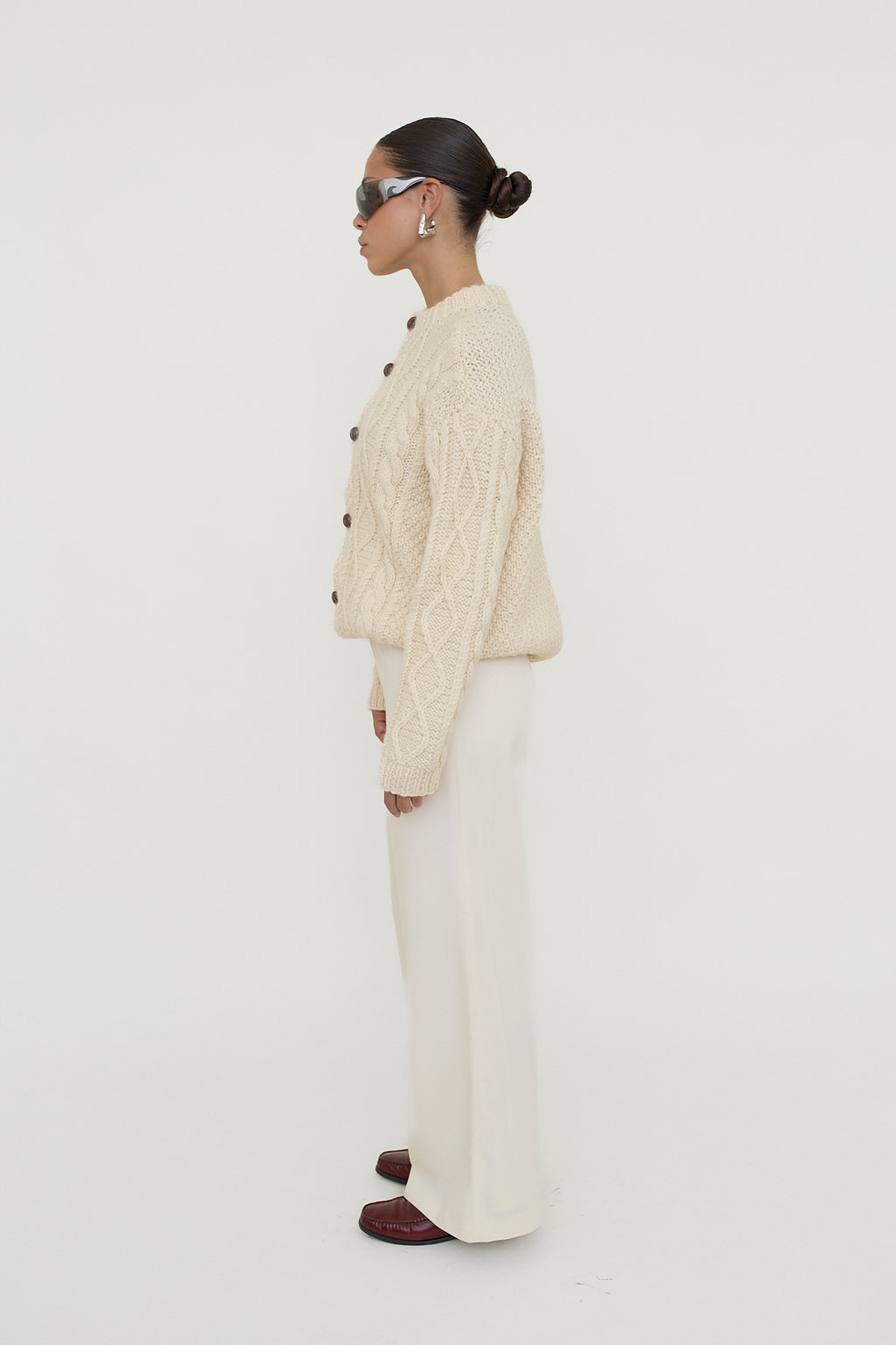 Cream wide-leg trousers