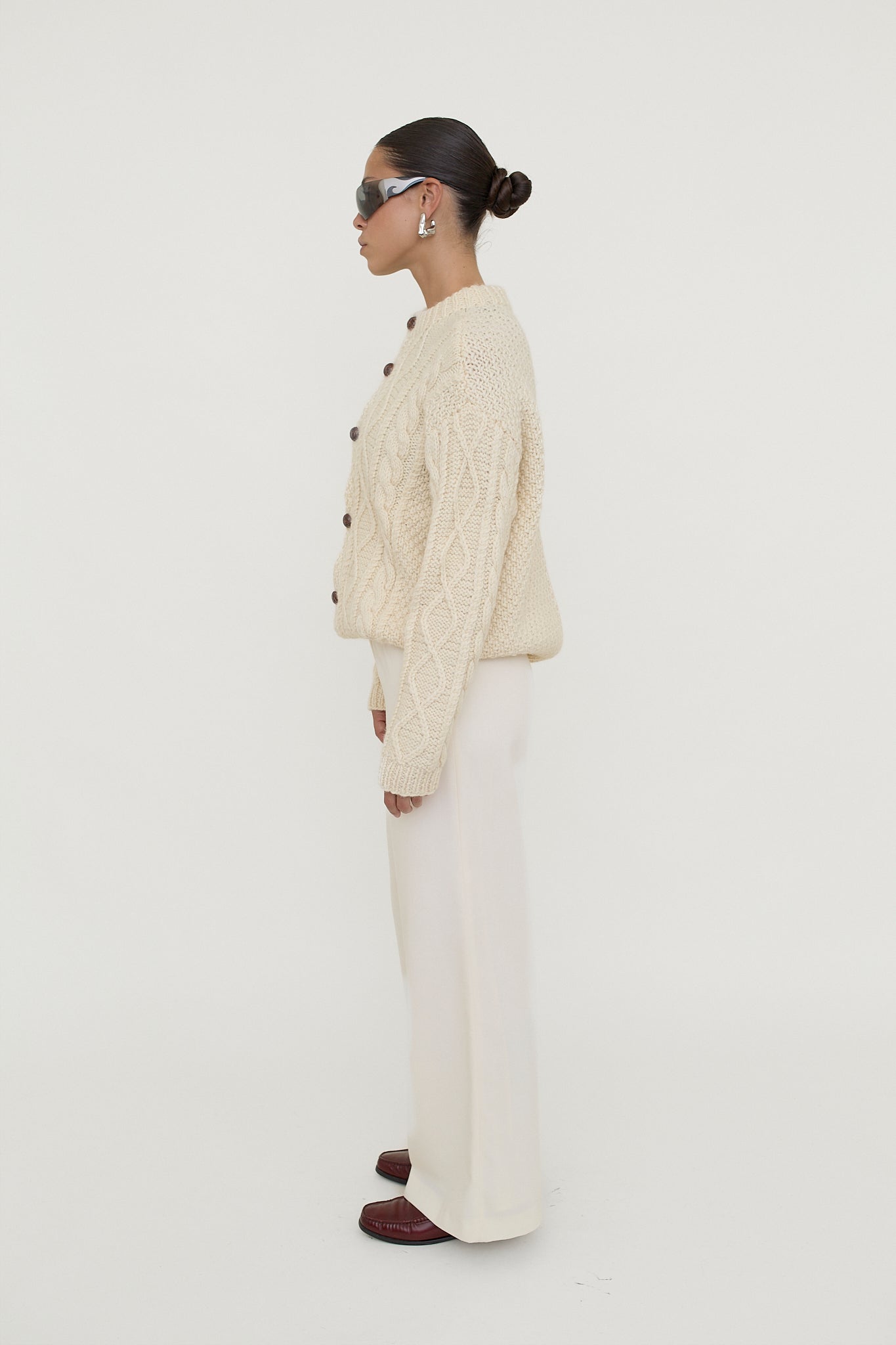Cream wide-leg trousers