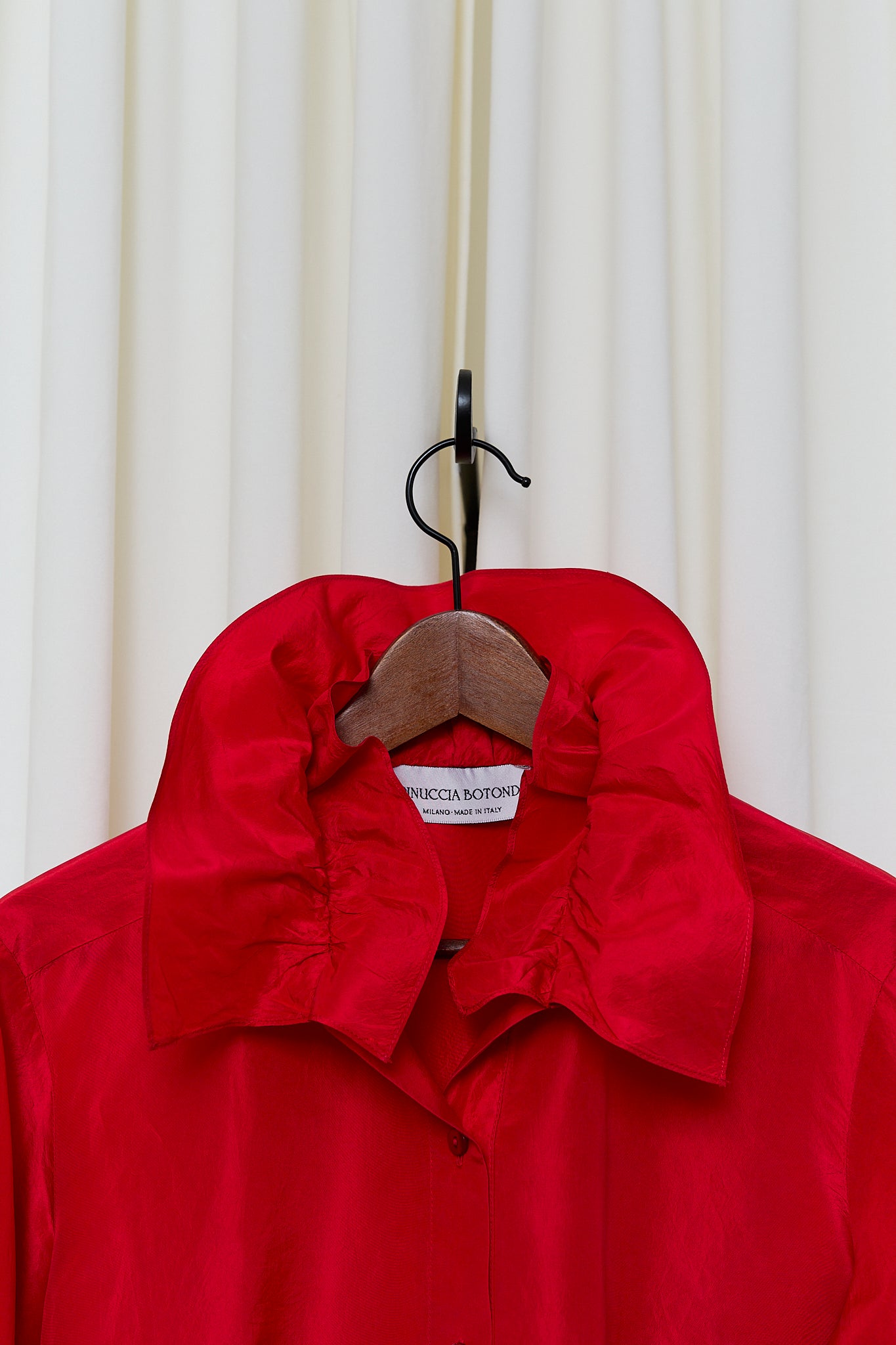 Red silk statement blouse