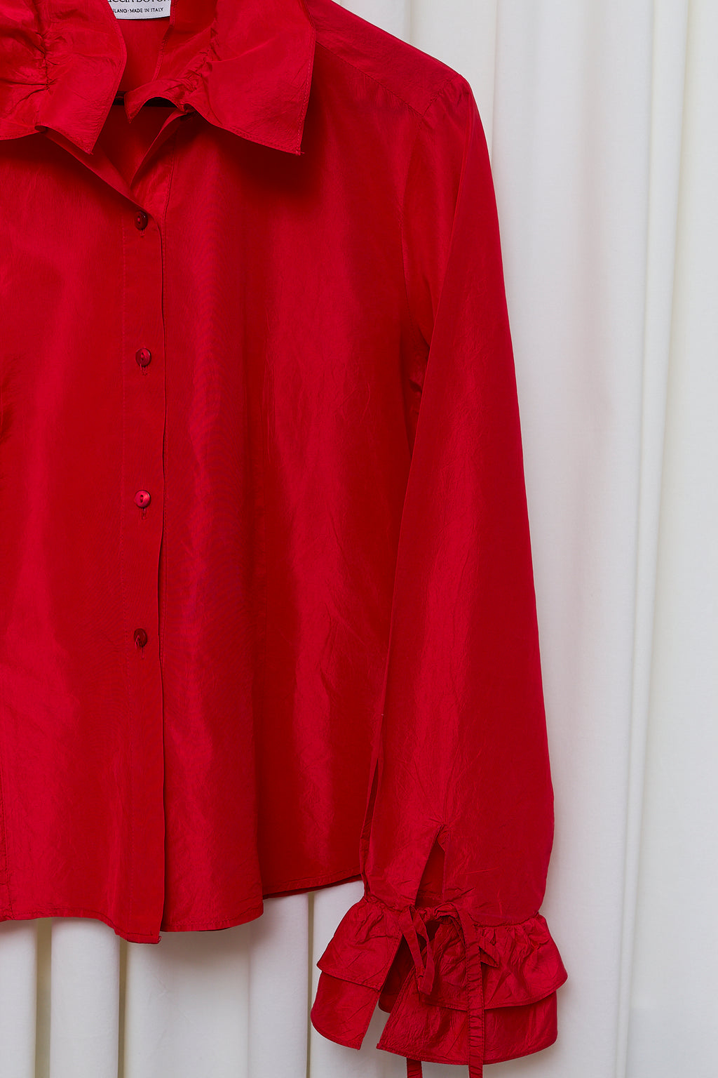 Red silk statement blouse