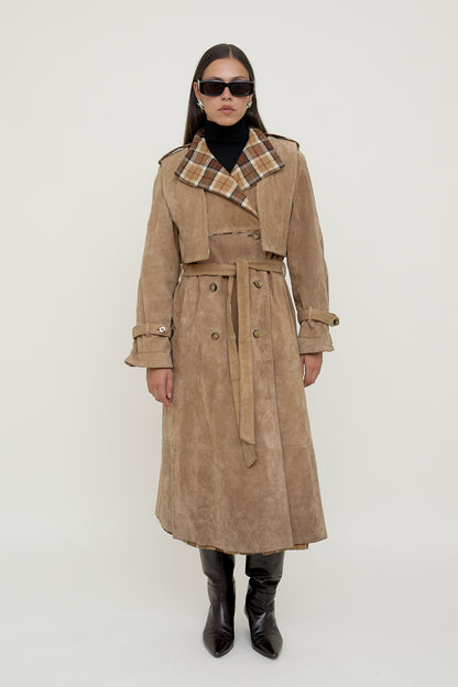 Double-sided suede trench coat