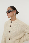 Cable knit button-front cardigan