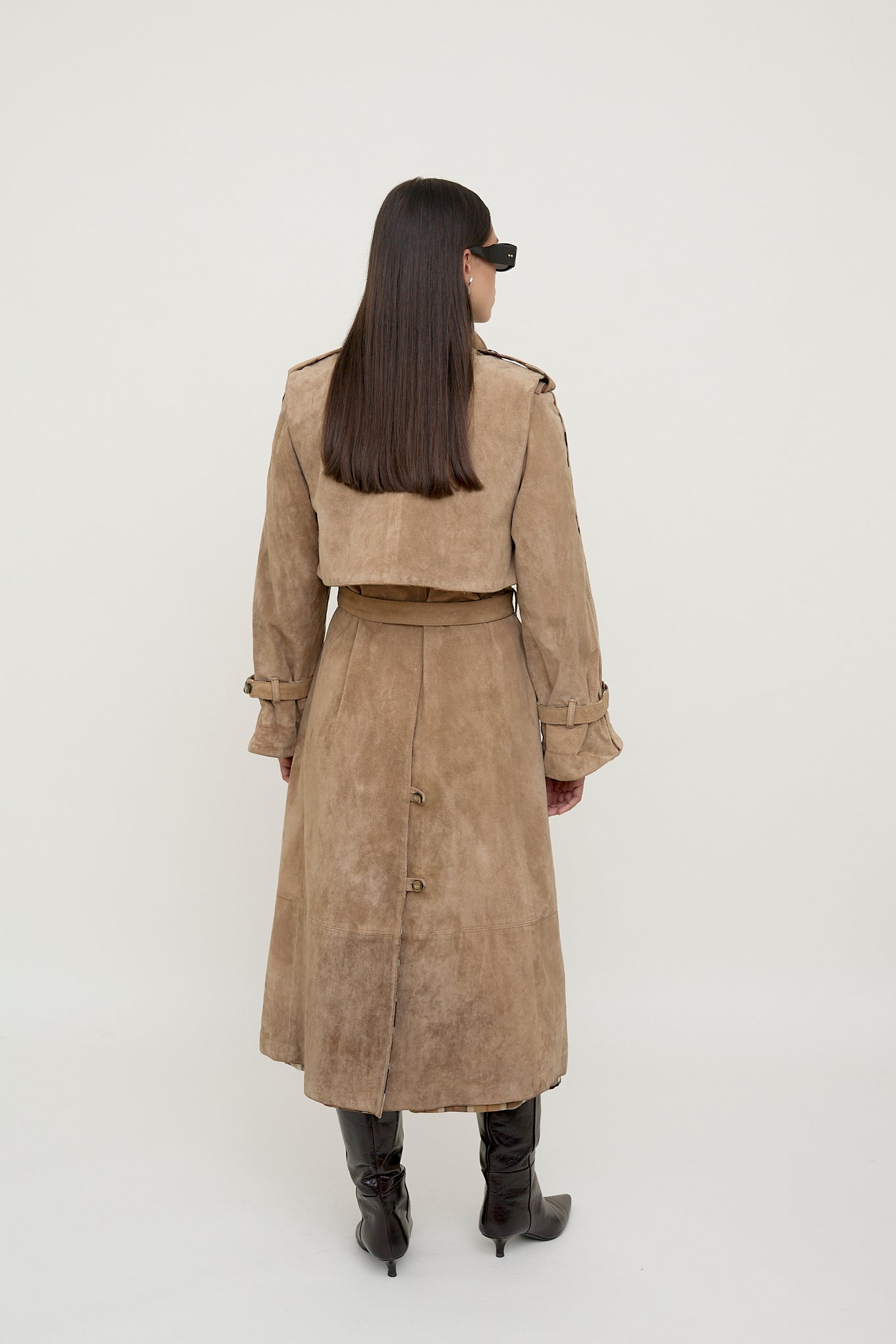 Double-sided suede trench coat