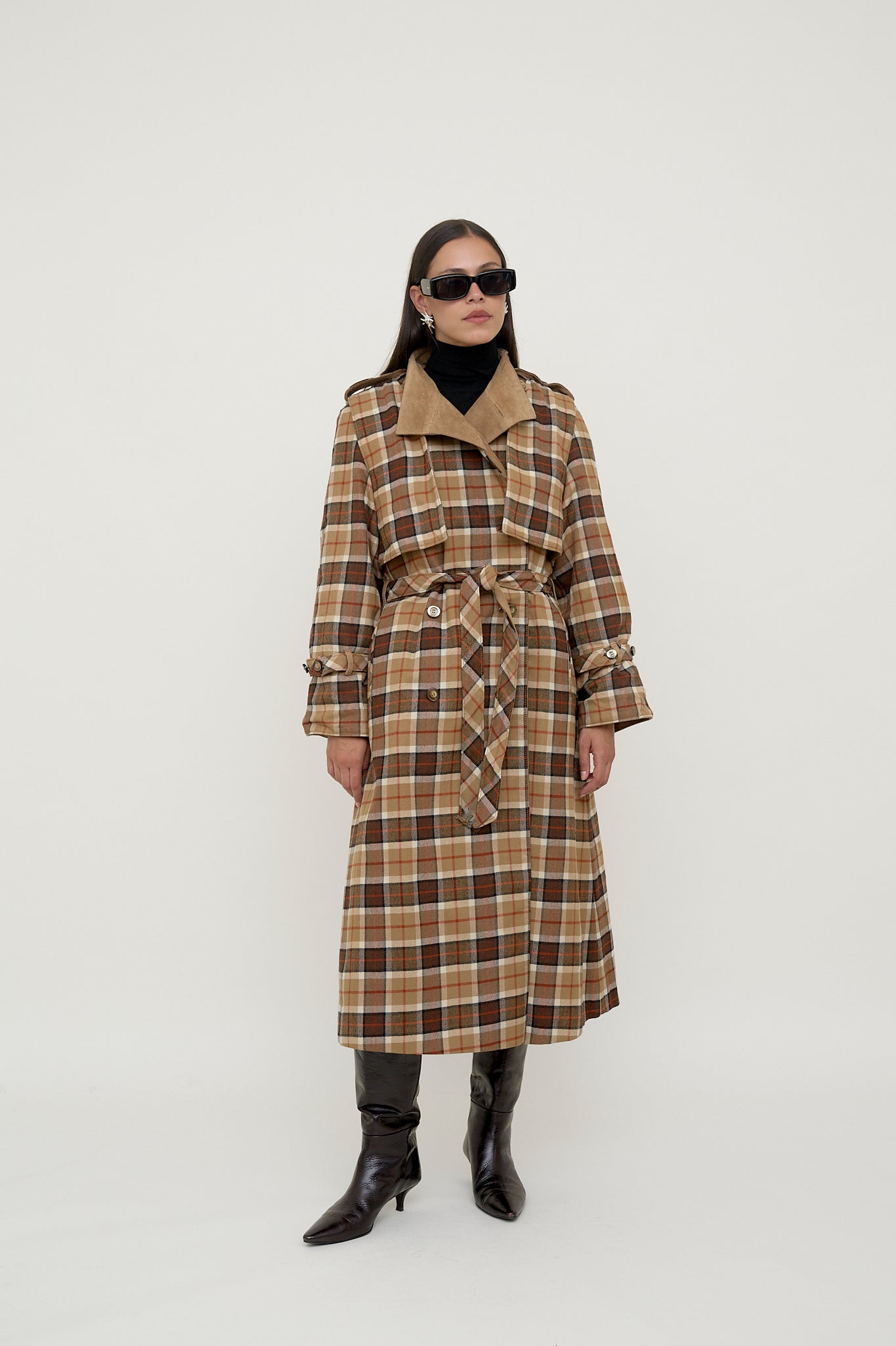 Double-sided suede trench coat