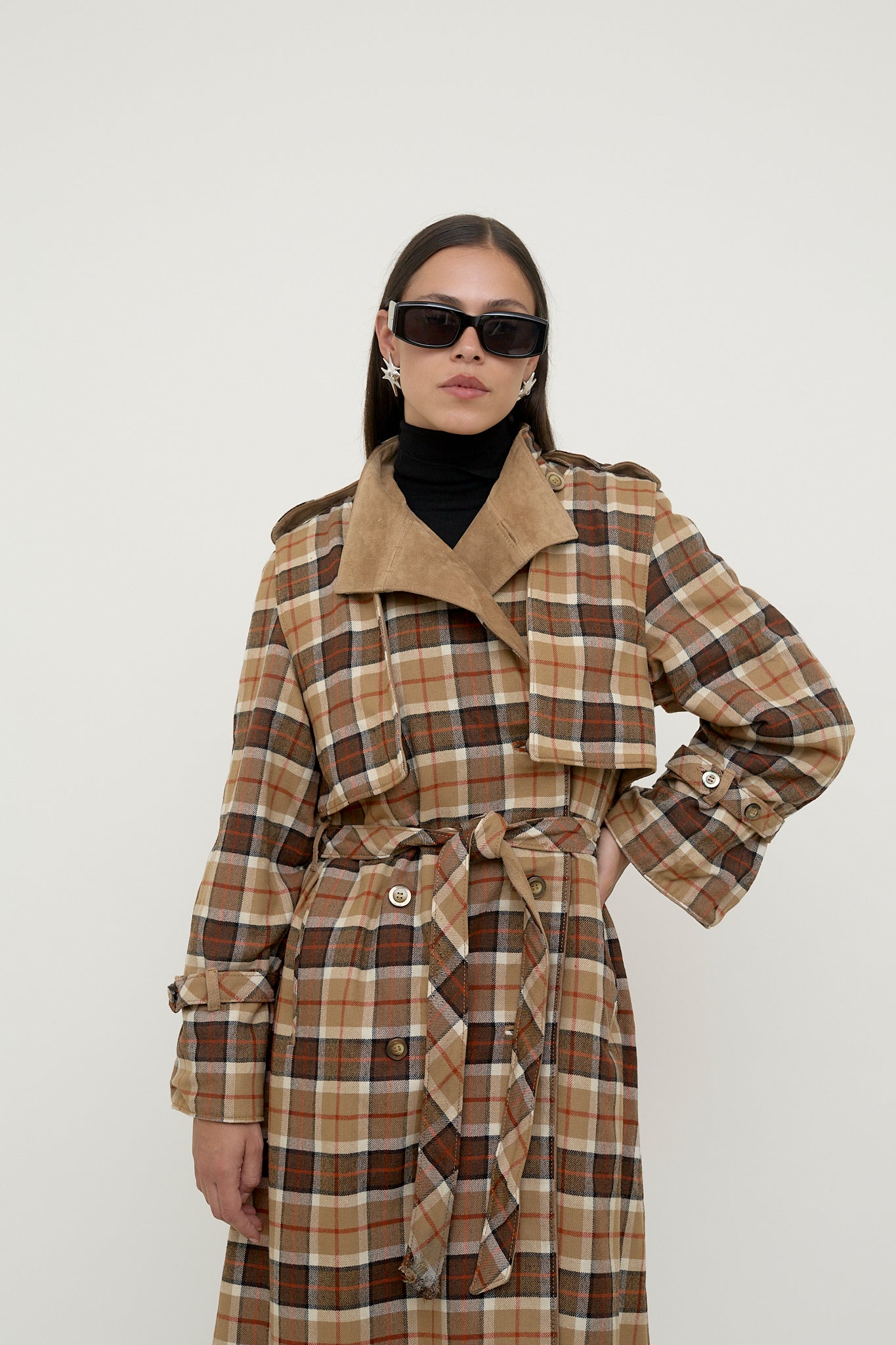 Double-sided suede trench coat