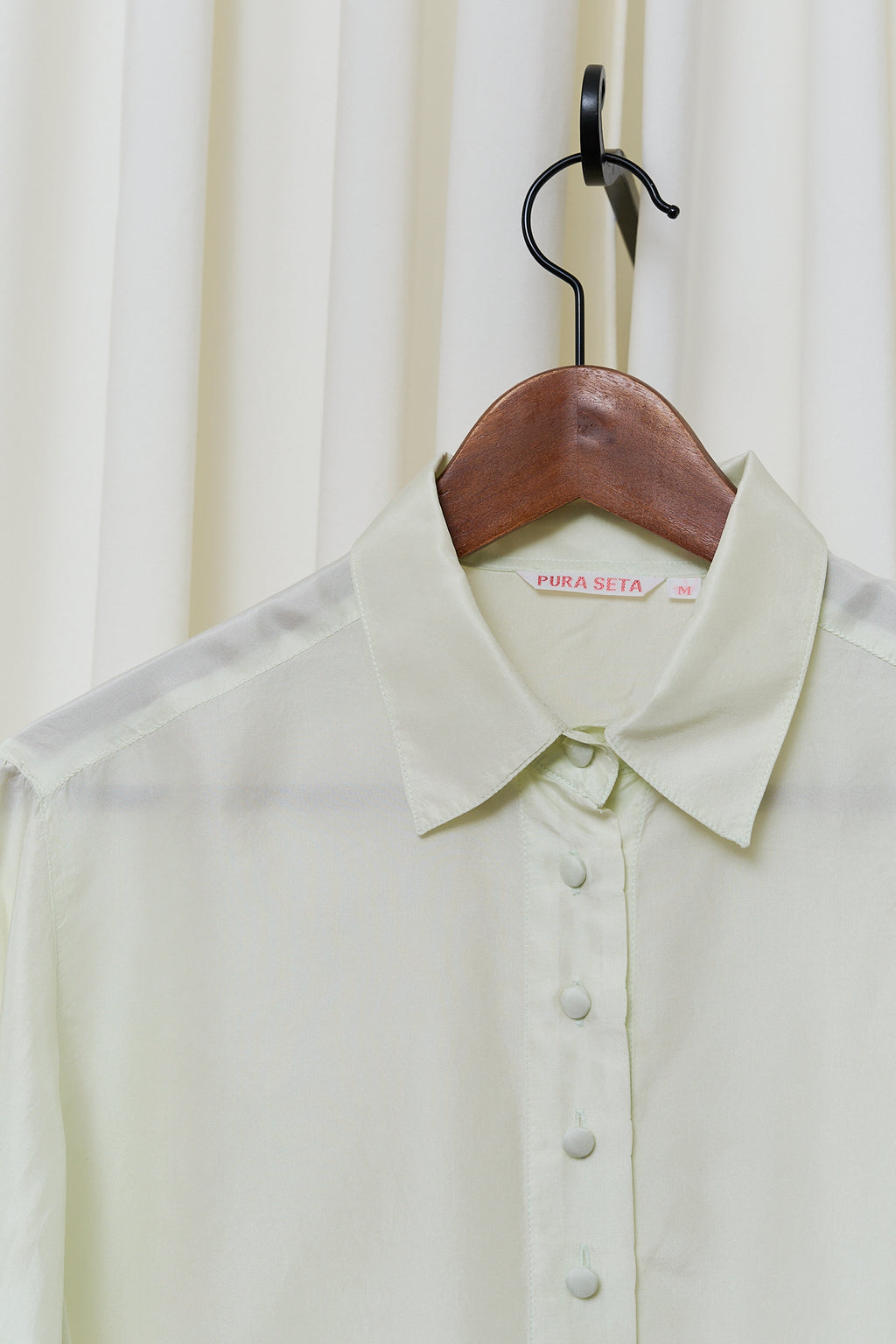 Mint hue silk button-up blouse