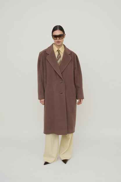Camel power-shoulder tailored coat
