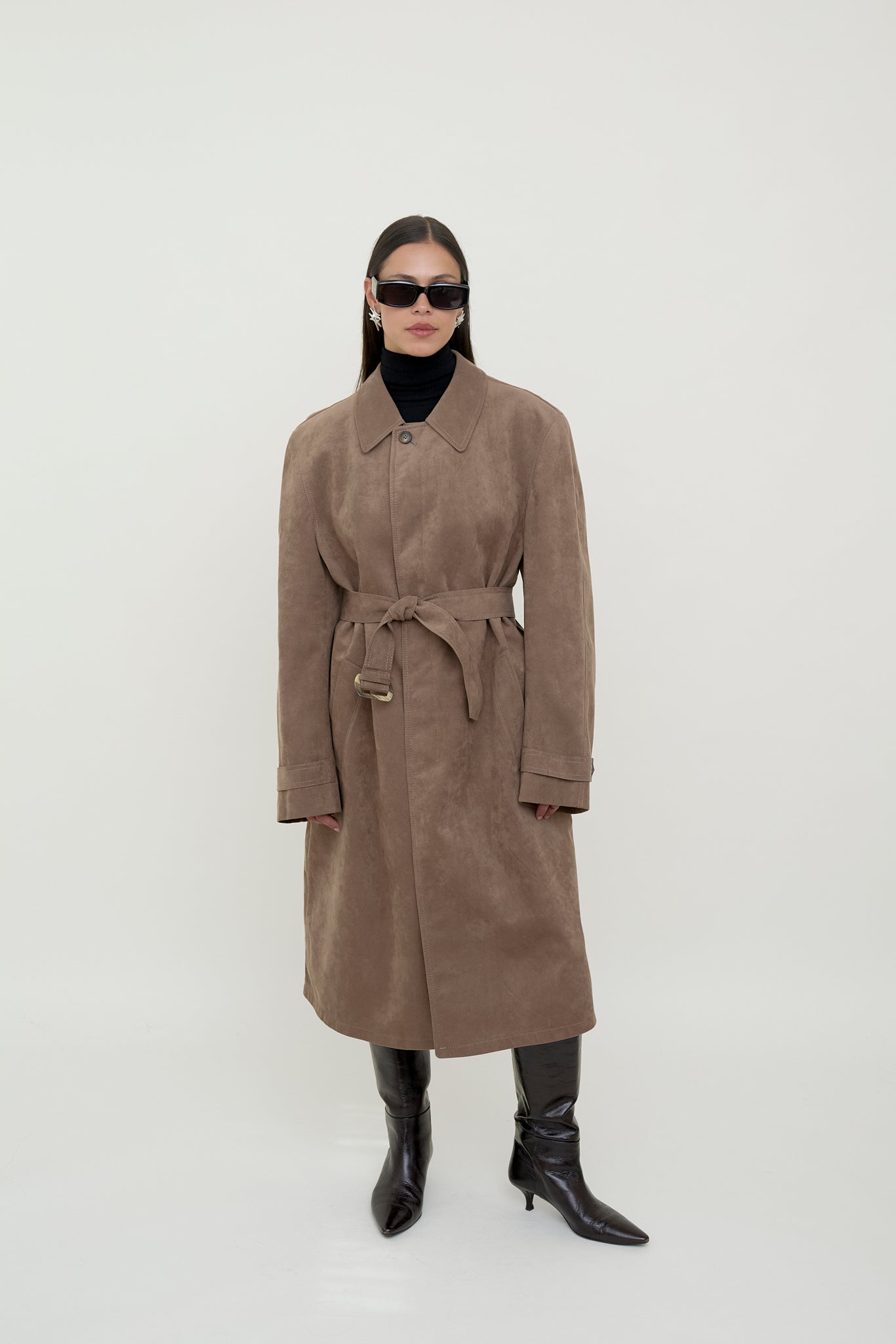 Unisex faux suede trench coat