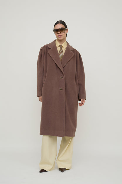 Camel power-shoulder tailored coat