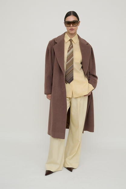 Camel power-shoulder tailored coat