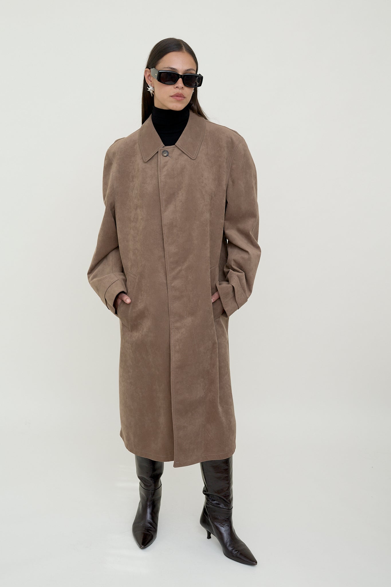 Unisex faux suede trench coat