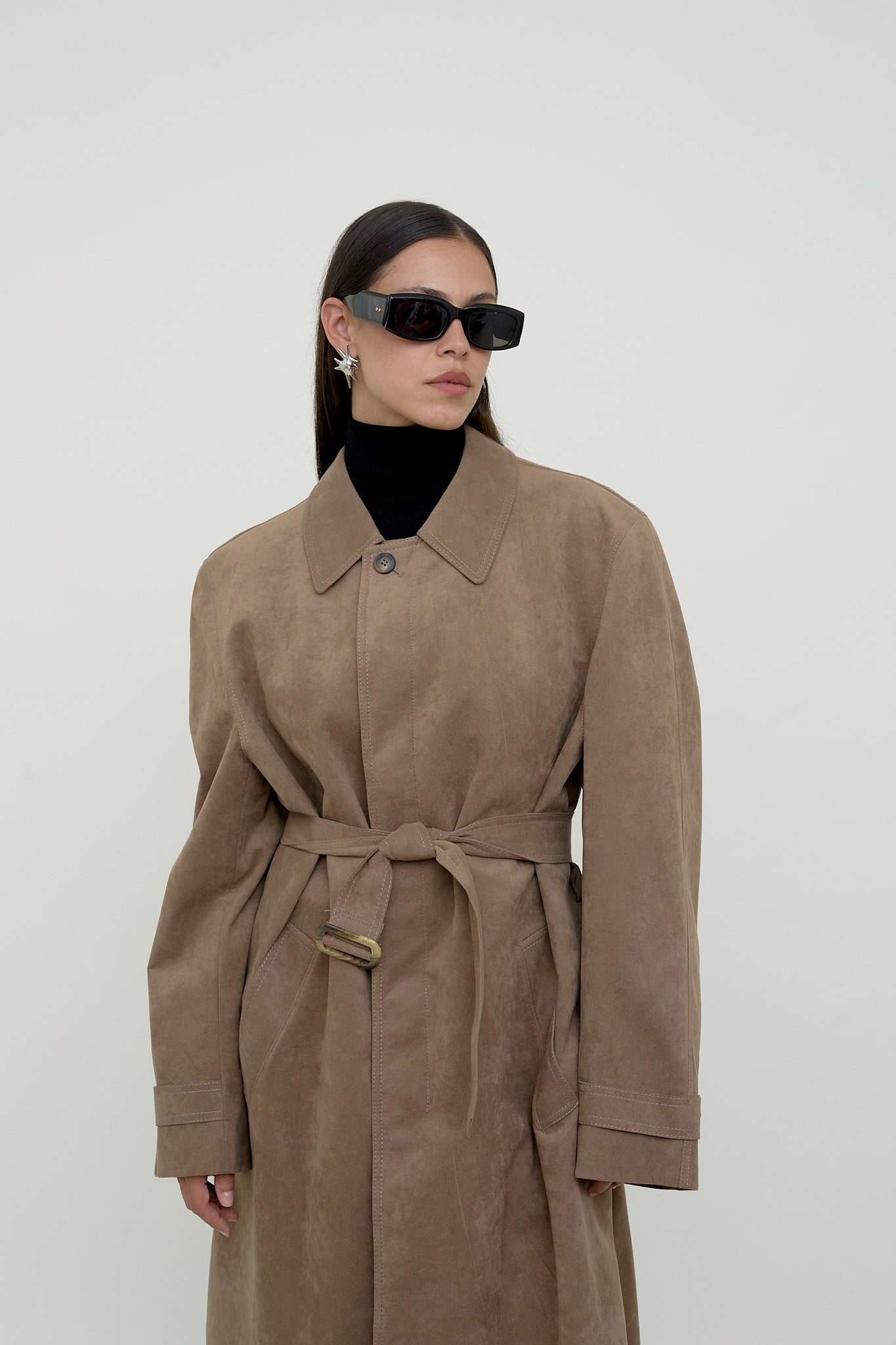 Unisex faux suede trench coat