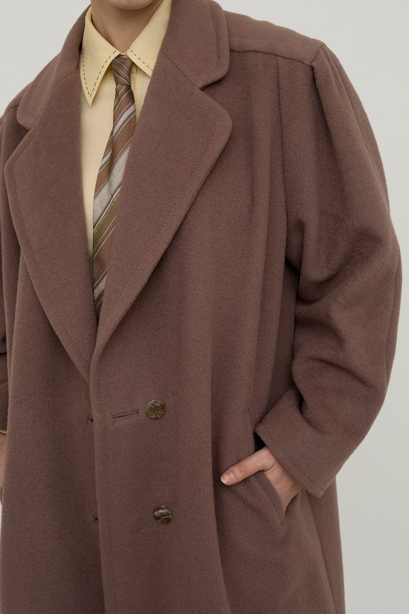 Camel power-shoulder tailored coat
