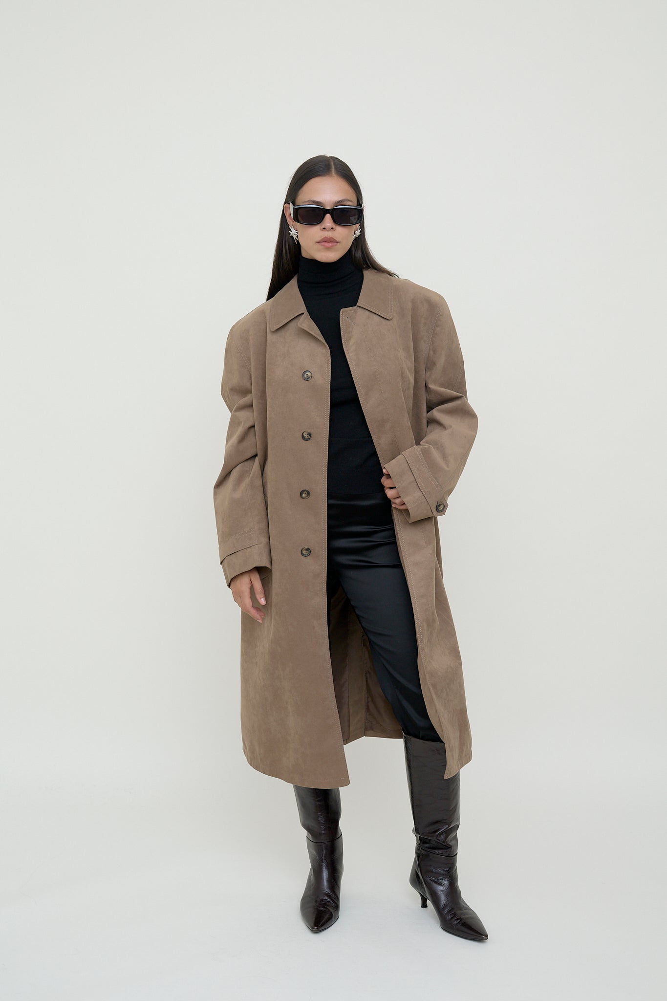 Unisex faux suede trench coat