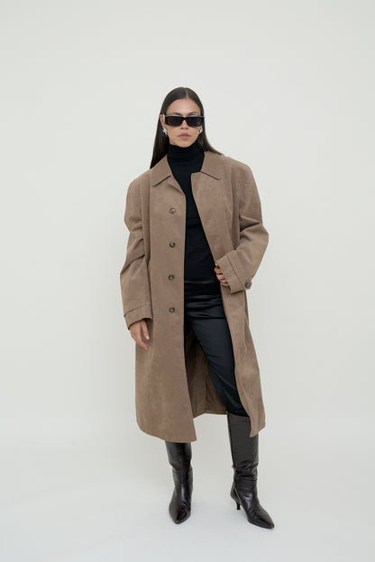 Unisex faux suede trench coat
