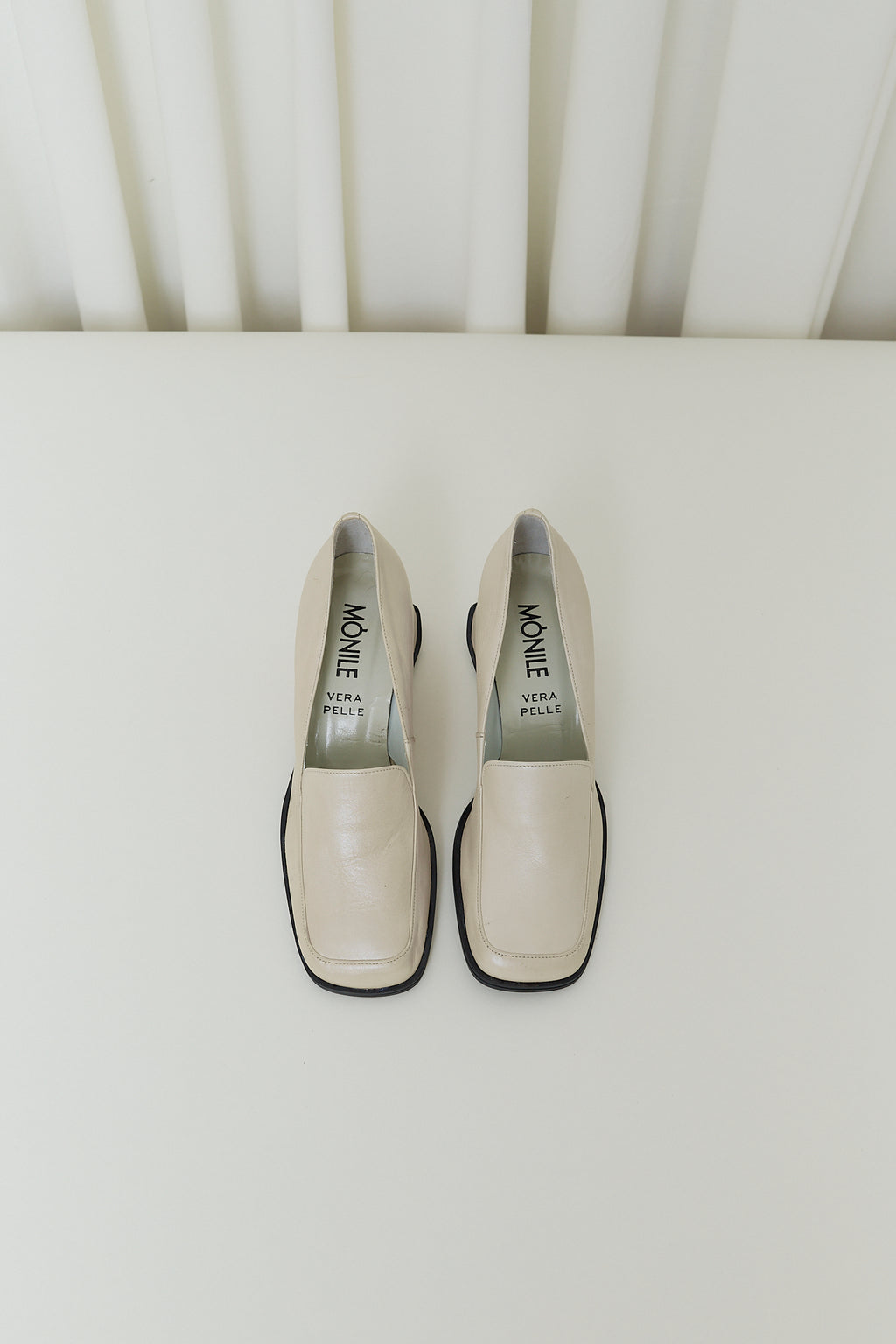 Cream leather wedge loafers