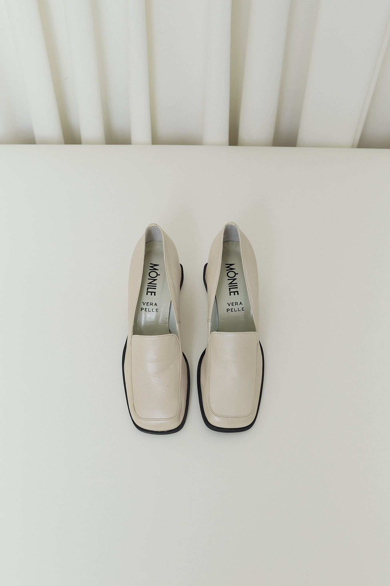 Cream leather wedge loafers