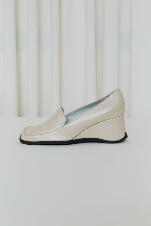 Cream leather wedge loafers