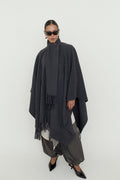 Wool blend fringed poncho