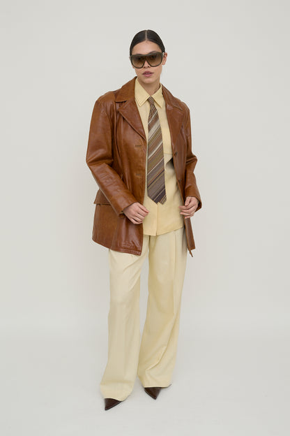 70s cognac tailored leather coat