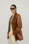 70s cognac tailored leather coat