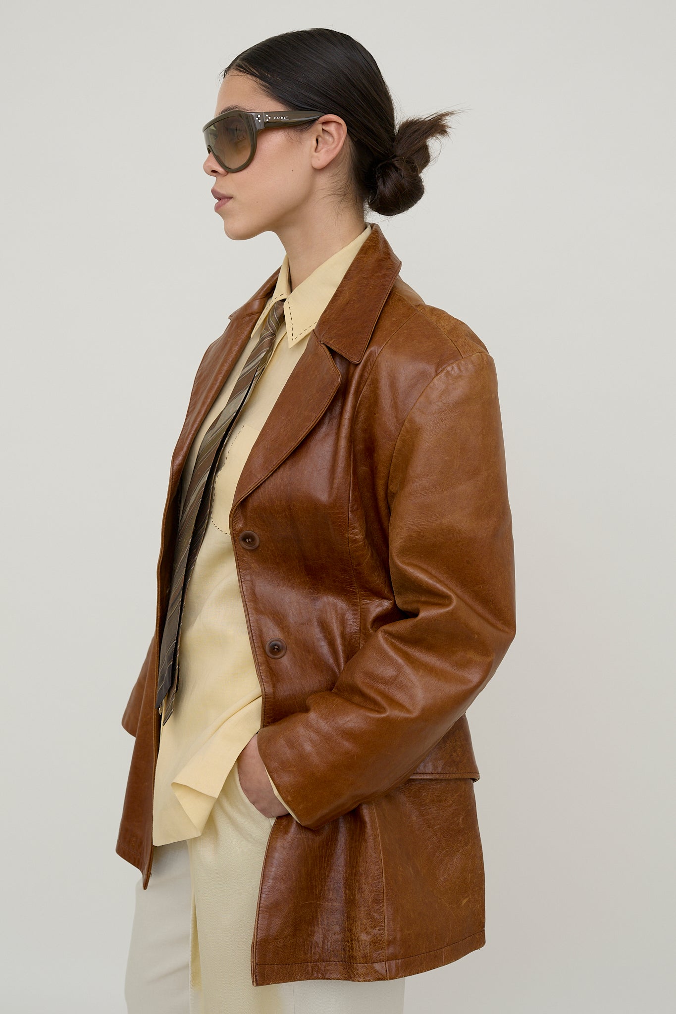 70s cognac tailored leather coat