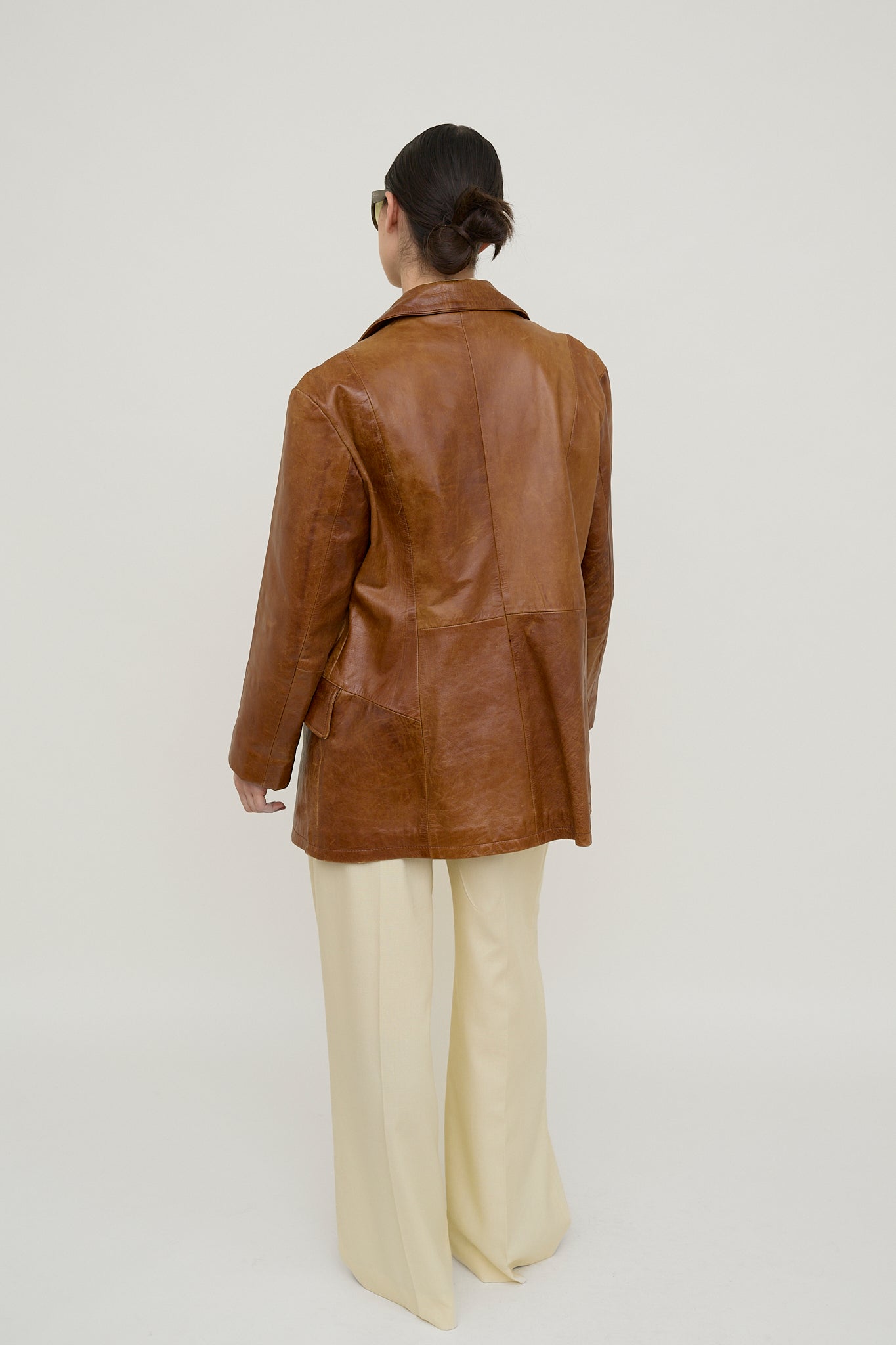 70s cognac tailored leather coat