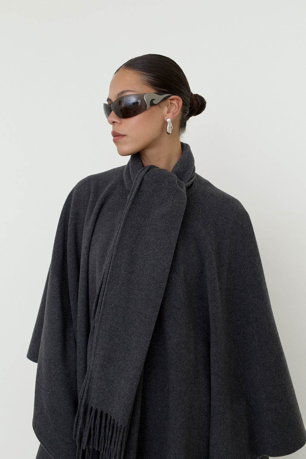 Wool blend fringed poncho