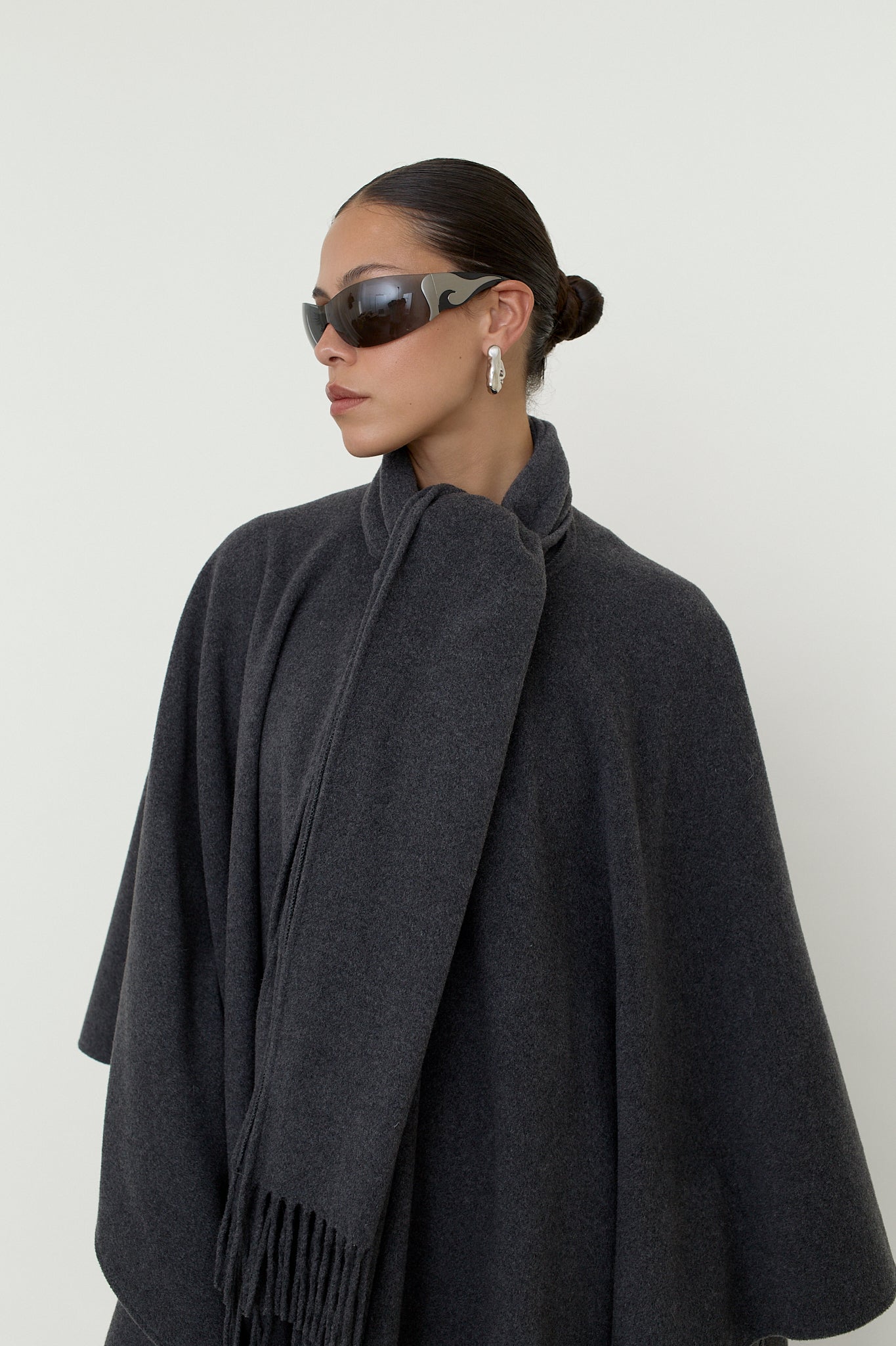 Wool blend fringed poncho