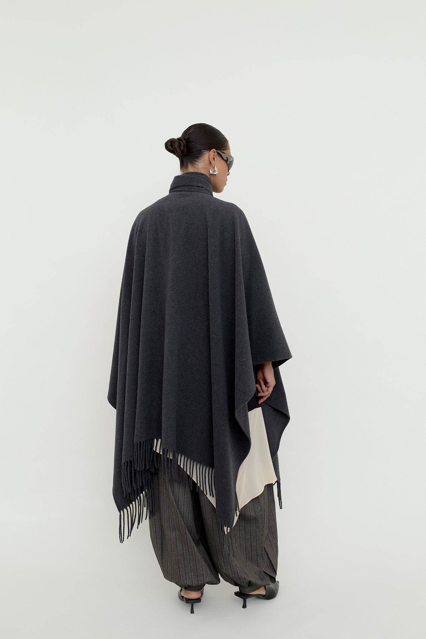Wool blend fringed poncho