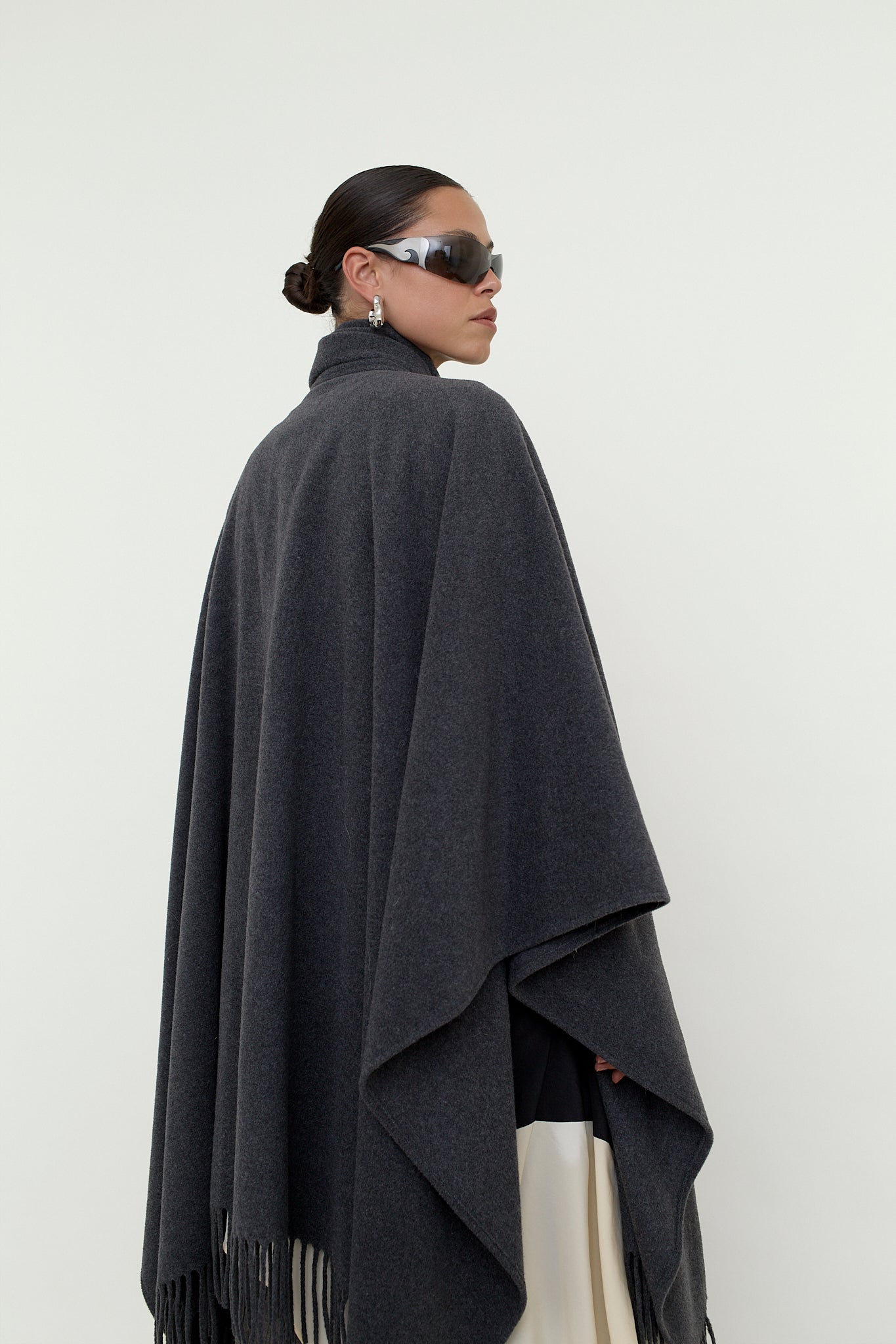 Wool blend fringed poncho