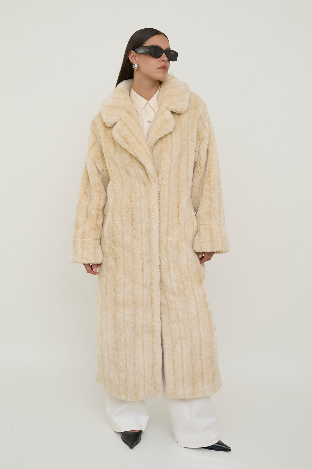 Plush faux fur statement coat