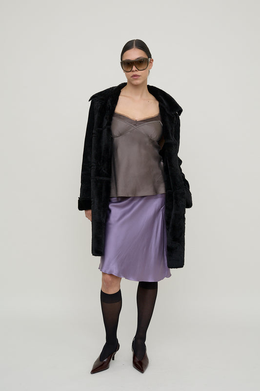 90s lilac silk slip skirt